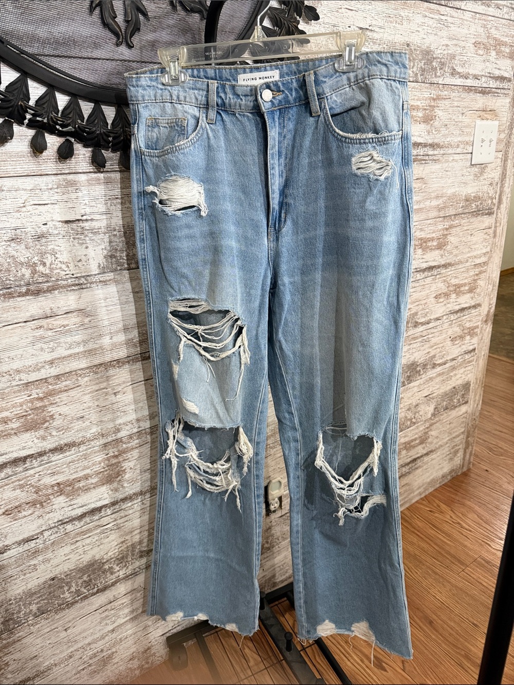 Flying Monkey Light Blue Distressed Wide-Leg Jeans